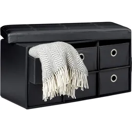 Relaxdays Sitzbank mit Stauraum 6 Fächer, HxBxT:38x76x38cm, Kunstleder faltbar, Ottomane Sitzhocker, schwarz