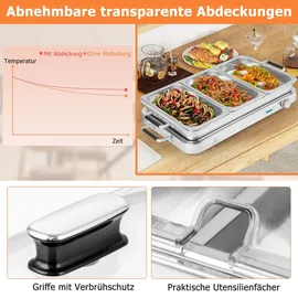Goplus 2 in 1 Buffetwärmer & Warmhaltebehälter, 450W elektrische Warmhalteplatte mit Deckeln, 8 L Buffet Wärmer mit Temperaturregler von 50°C bis 150°C, Edelstahl Speisenwärmer für Catering - Silber