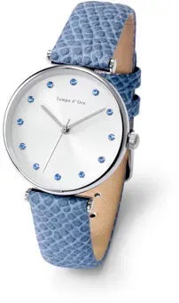 Tchibo - Armbanduhr mit Lederband und Kristallen - Silber - silber