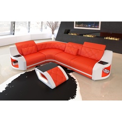 Sofa Dreams Ecksofa Leder Ledercouch Sofa Genua L Form Ledersofa, Couch, mit LED, Designersofa orange