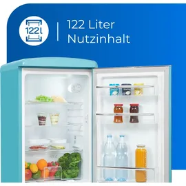 GGV Exquisit RKS120-V-H-160F Retro-Kühlschrank (122 l, 875 mm hoch, Taubenblau)