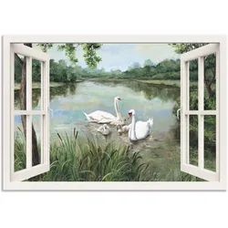 Wandbild ARTLAND "Fensterblick - Schwäne", weiß (farbe bild(er): weiß), B:70cm H:50cm, Bilder, als Alubild, Outdoorbild, Leinwandbild, Wandaufkleber, versch. Größen