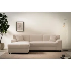 Ecksofa INOSIGN "Turah 2, L-Form, in Cord u. wasserabweisender Microfaser, Federkern", beige (natur), B:241cm H:79cm T:146cm, 100% Polyester, Sofas, B/T/H: 241/146/79 cm, incl. Zierkissen, wahlweise mit Bettfunktion