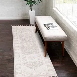Läufer CARPET CITY "Valencia 732", beige (creme), B:80cm H:20mm L:300cm, Polypropylen, Teppiche, Fransenteppich, Boho-Stil, Ornamente, 3D-Effekt, mit Fransen, Sisal