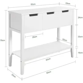 SoBuy Konsolentisch Flurtisch mit 3 Schubladen Kommode Sideboard FSB51-W