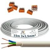 NYM-J 3x2,5 mm2 15m Mantelleitung Installationskabel mit 6 Stück WAGO Klemmen M124