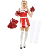 Funidelia | Cheerleader Kostüm mit Pompom und Socken für Damen Cheerleader, American Football, Gymnasium, Berufe - Kostüm für Erwachsene & Verkleidung für Partys, Karneval & Halloween - Größe S