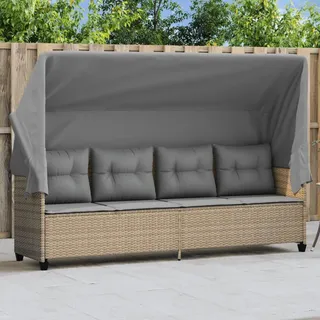 Tidyard Gartenlounge Rattan, Balkon Lounge Klein, Sonnenliege, Gartensofa mit Dach, Outdoor Sofa, Balkonmöbel, Garten Loungemöbel Set, Kissen