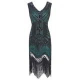 TOSHIKII 1920er Jahre Great Gatsby Flapper Pailletten Quaste Frauen Vintage Fransen Abend Roaring Dance Dress Kostüm - XL