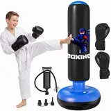 Boxsack für Kinder, 160cm Boxsack Stehender, Aufblasbarer Standboxsack mit Boxhandschuhe UNE Pumpe, Boxing Bag Kids, Geschenk für Jungen & Mädchen von 3-12 Jahren Üben von Karate, Kickboxen,Taekwondo