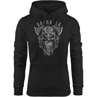 Neverless® Hoodie Damen Aufdruck Valhalla Wikinger Helm Viking Odin Krieger Kapuzen-Pullover schwarz S - S