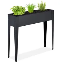 Relaxdays Hochbeet Metall, schmal, Kräuterbeet, Garten, Balkon & Terrasse, Gemüsebeet, HBT: 83 x 99 x 26 cm, schwarz