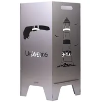 Feuertonnen Bertling Feuerschale XL Feuertonne mit Langeoog & Leuchtturm Motiv Feuerkorb Feuerschale Feuerstelle 80 cm, (Motiv: Langeoog & Leuchtturm) silberfarben