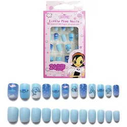 HYTIREBY Kunstfingernägel Kindernägel Künstliche Nagelspitzen für Kinder Falsche Fingernägel, 24-tlg., Kinder Nagelkunst Dekoration (Blue Theme) blau