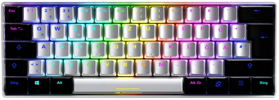 Sharkoon SKILLER SGK50 S4 mech. Gaming Tastatur - 60 % Layout, Blaue Hot-Swap Switches, RGB-Beleuchtung, QWERTZ-Layout, weiß-schwarz
