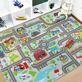 Capslpad Kinder Teppiche Spielteppich für Kinder Stadt 150x200cm rutschfest Kinderteppich Spielmatte Maschinenwaschbar Kurzflor Pädagogischer Spielteppich für Kinderzimmer Spielzimmer Dekor, Hellblau