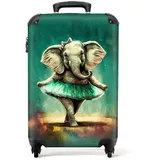 NoBoringSuitcases.com© Kinderkoffer Elefant - Ballerina - Farbe - Bogen - Porträt - Kinder 55x35x20cm, 4 Rollen, Kinder Koffer Klein, Trolley Handgepäck bunt|grün 35 cm x 55 cm x 20 cm