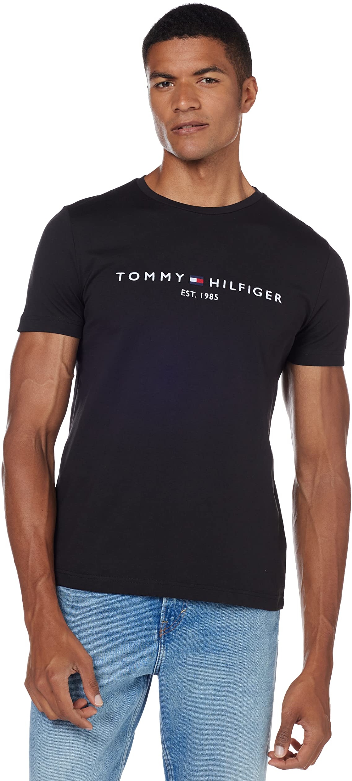 Tommy Hilfiger Herren T-Shirt Kurzarm Core Tommy Logo Rundhalsausschnitt, Schwarz (Jet Black), S