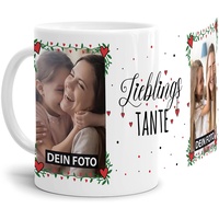 Tasse - Lieblings-Tante - zum selbst Gestalten mit Zwei Fotos - Fototasse für die Tante - Keramik, Weiß, 300 ml