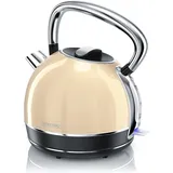 Retro Edelstahl Wasserkocher im Vintage Stil, 1,7 L, 2200 W, automatische Abschaltung, austauschbarer Kalkfilter, kabellos, Überhitzungsschutz, Rot - Beige