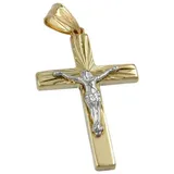 unbespielt Kreuzanhänger Anhänger Kreuz Jesus Bicolor glänzend 375 Gold 34 x 17 mm, Goldschmuck für Damen und Herren goldfarben