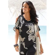 LASCANA Longshirt LASCANA, Damen, Gr. 44/46, bunt (bedruckt), Jersey, Obermaterial: 100% Viskose, figurumspielend hüftbedeckend, Rundhals, Shirts Longshirt, mit Cut-outs an den Schultern, Alloverprint, Shirtkleid, schulterfrei, Topseller