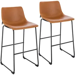 SVITA JOHN 2-er Set Barhocker Barstuhl mit Rückenlehne Retro Kunst-Leder Cognac