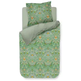 Pip Studio Bettwäsche Saluti Piccoli Green Perkal Blüten Ornamente Blumen Wendeoptik Geblümt Gestreift Floral, Größe:135 cm x 200 cm