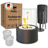 Monster24 Tischfeuer Bio-Ethanol Tischkamin für Indoor & Outdoor, Echtfeuer-Dekokamin (Höhe 36 cm / Durchmesser 26 cm) schwarz