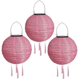 Solar Lampions Außen Wetterfest mit Fransen Nylon Solarlampions für Außen Hängend Warmweiß Solar Laterne Gartenlaterne LED Solar Lampion Outdoor Rund Lampingions Solarlampen (20cm/3PCS/Rosa)