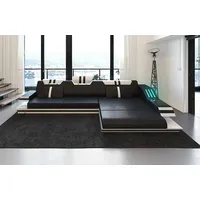 Sofa Dreams Ecksofa Ravenna L Form Leder mit Ottomane und USB, Couch, mit LED, wahlweise mit Bettfunktion als Schlafsofa, Designersofa schwarz