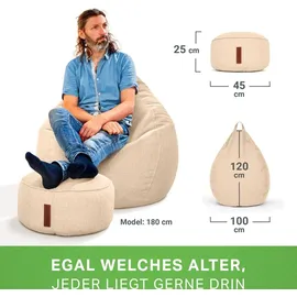 Green Bean 2er Set Indoor XXL Sitzsack + Hocker mit EPS-Perlen Füllung - Sand Creme