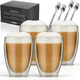 VALNOVA® Latte Macchiato Gläser [4x 350ml] - Doppelwandige Kaffeegläser Inkl. 4x Löffel - Cappuccino Gläser aus Borosilikat-Glas mit Thermo-Effekt für heiße und kalte Getränke