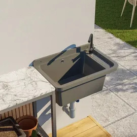 QLS Ausgussbecken 50x34 cm aus Kunststoff mit Siphon Garage Werkstatt Grau