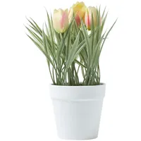 Homescapes Kunstblumen, Tulpen rosa-apricot im Blumentopf, 22 cm,