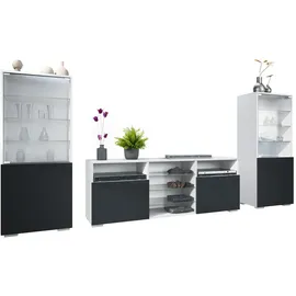 Vladon Wohnwand, Schwarz, Holzwerkstoff, 286x122.5x35 cm, Wohnzimmer, Wohnwände, Wohnwand-Sets