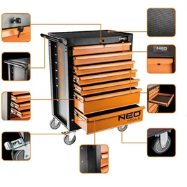 Neo Tools Werkstattwagen Stahl 6 Schubladen Schwarz/Orange bestückt
