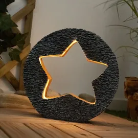 GLOBO Solarleuchte Gartendeko für Außen Tischdeko Solarleuchte goldfarben Stein-Stern Optik, grau rund, LED warmweiß, LxH 31x29,5 cm, 2er Set