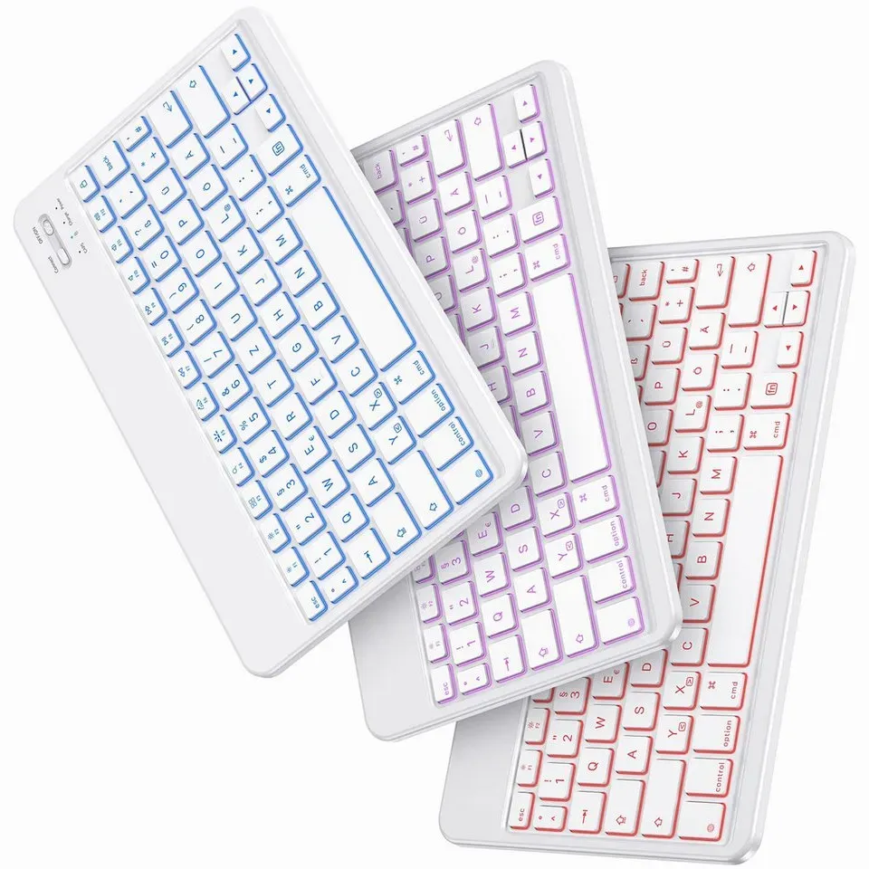 JANOLTY Bluetooth Tastatur,Kabellose Multi-Device 7 Farbige Deutsches iPad-Tastatur (QWERTZ-Layout kompatible für Windows,iPad,Android,PC,Laptop,Smartphone) rosa