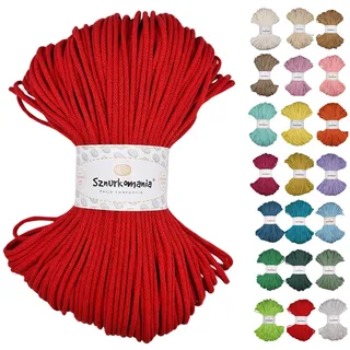 Sznurkomania, Geflochtene Baumwollkordel 3mm 100m, 46 Farben, Häkelkordel, Makramee Kordel, Makramee Garn, Premium Garn, Makramee Seil, (Rot)