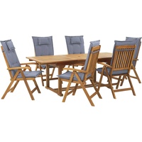 Beliani Gartenmöbel Set Akazienholz 6-Sitzer rechteckig Auflagen blau JAVA