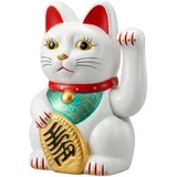Starlet24® Winkende Glückskatze Winkekatze Lucky Cat Maneki-Neko Winkende Japanische Maneki-Neko batteriebetrieben (Weiss, 13cm)