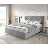 DeLife Boxspringbett Dream-Great 160x200 cm Mikrofaser Grau mit Matratze und Topper - Grau