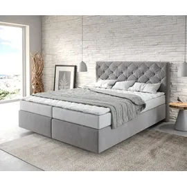 DeLife Boxspringbett Dream-Great 160x200 cm Mikrofaser Grau mit Matratze und Topper - Grau
