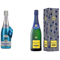 Pommery Royal Blue Sky Champagner Drinking on Ice (1 x 0.75 l) & Champagne Monopole Heidsieck Blue Top Brut mit Geschenkverpackung (1 x 0,75 l)
