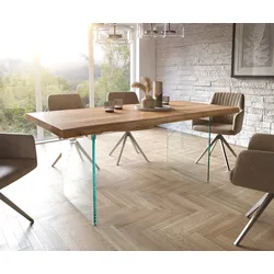 DELIFE Esstisch Edge 180x90 XL Akazie Natur Glas Live-Edge, Esstische, Baumkantenmöbel, Massivholzmöbel, Massivholz