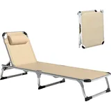 Sonnenliege Faltbar Gartenliege Mit Kopfkissen Ergonomisch Relaxliege Mit 4-stufig Verstellbaren Rückenlehne Alu Bis 120 Kg Belastbar Für Garten, Terrasse, Pool, , Strand,beige