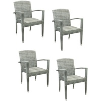 4x KONWAY® MAUI Stapelsessel Granit Premium Polyrattan Garten Sessel Stuhl Set