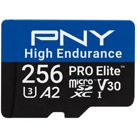 PNY 256GB PRO EliteTM High Endurance C10 U3 V30 A2 microSDXC-Flash-Speicherkarte – bis zu 100/90 MB/s Lesen/Schreiben, 4K UHD, Full HD, UHS-I, Überwachung, Heimsicherheit, Dashcam