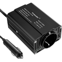 Yinleader Wechselrichter 200W 12V zu 230V Spannungswandler Kfz-Zigarettenanzünder-Adapter Euro-Steckdosen mit Type-C QC 3.0 USB-Schwarz